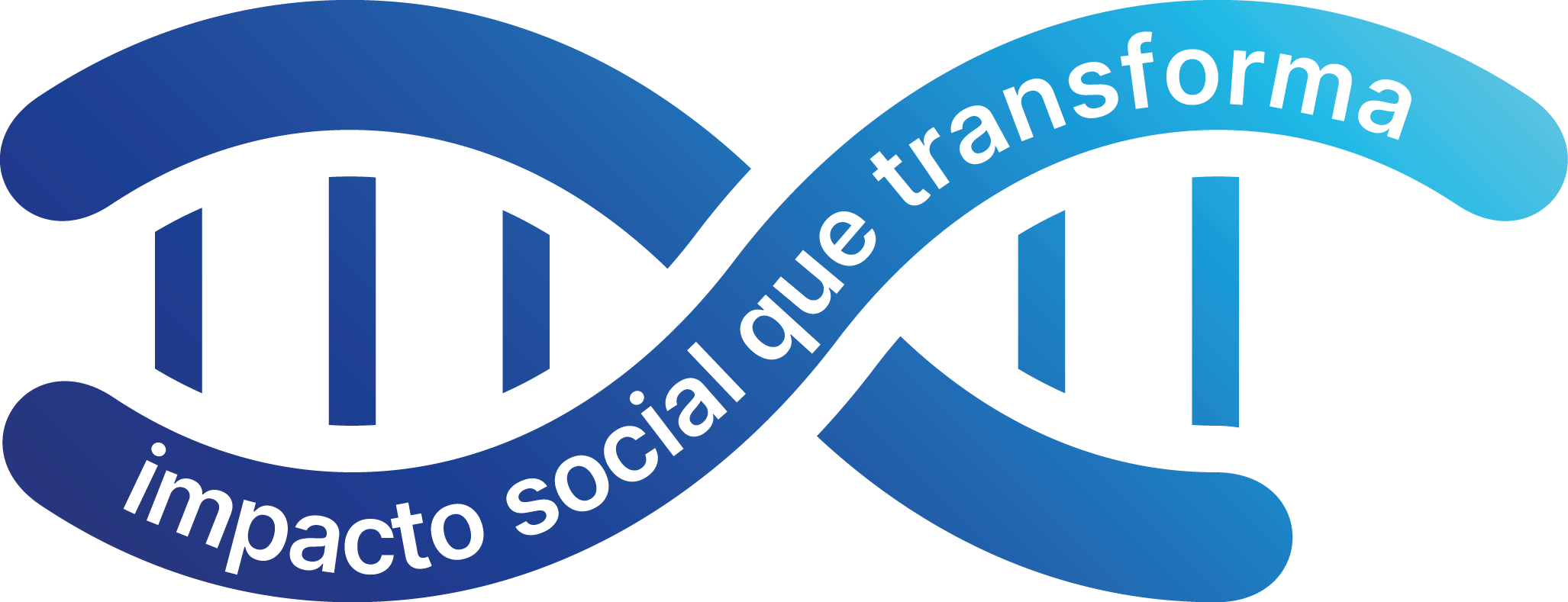 Ilustração de DNA estilizado em formato contínuo, com a inscrição impacto social que transforma, representando o conceito central do relatório.