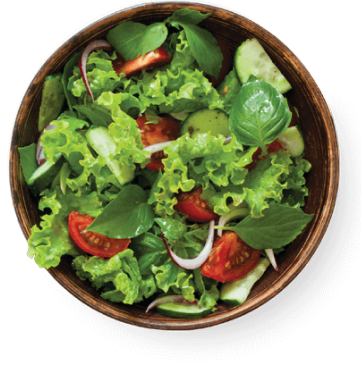 Salada de alface, rúcula e tomate ao molho de mostarda e maracujá