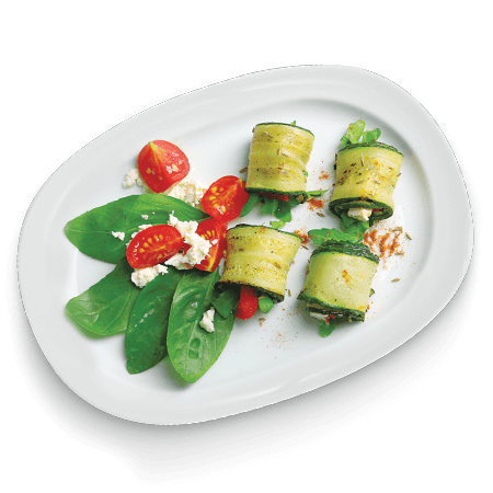 Rolinho de abobrinha, tomate seco e queijo branco