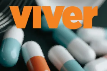 Capa da Revista-Viver versão 41 com pílular de remédios branco e azul e branco e laranja com título